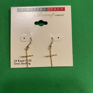 Primavera Gold Dangle Cross Earrings